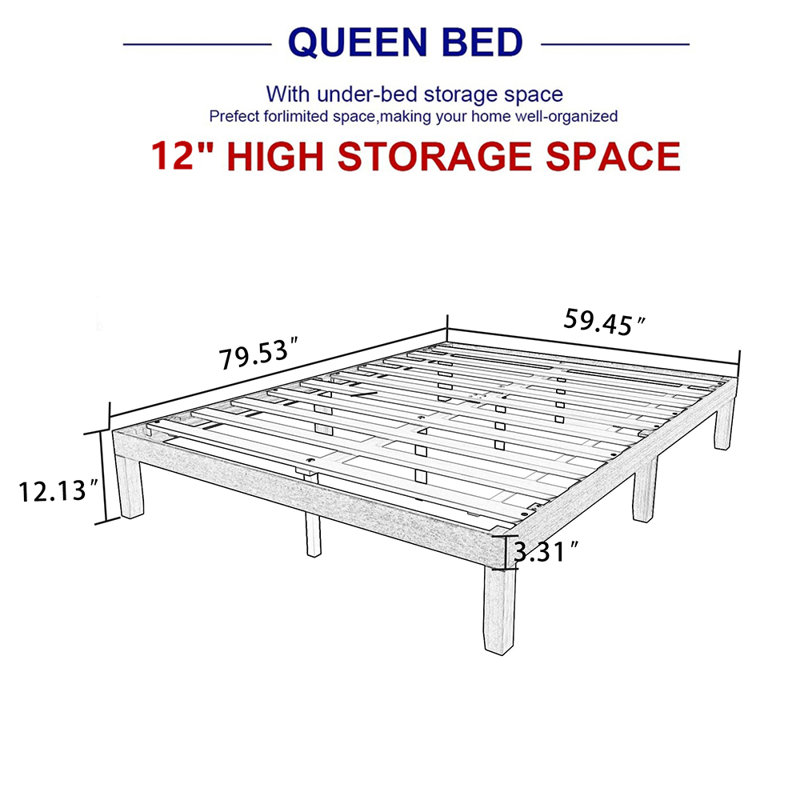 Hokku Designs Aleighana 12" Solid Wood Bed Frame without Headboard